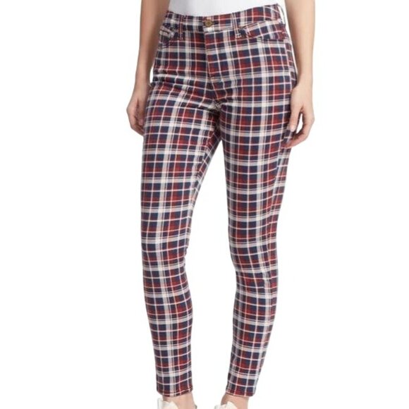 NEW WILLIAM‎ RAST High-Rise Plaid Skinny Jeans, Size 26, Red/White/Blue - Picture 2 of 15